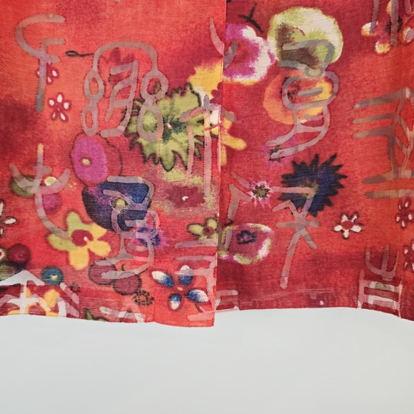 Chicos Women Large (2) Red Button Up Shirt Asian Inspired Sheer Linen Blend.A52‎ - Picture 11 of 11